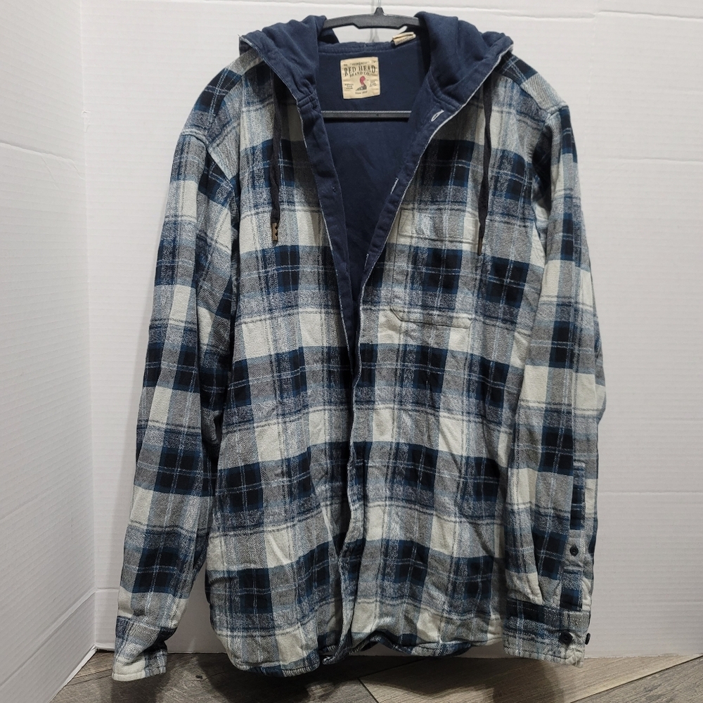 Men's Hooded Flannel Lined Shacket With Front And Side Pockets Sz LT